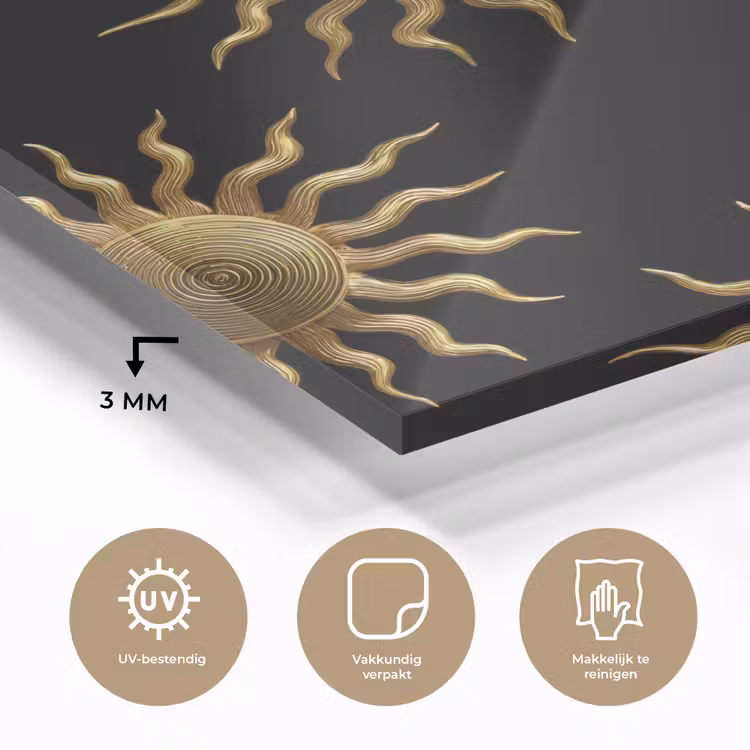 Zon - Patroon - Luxe - Goud - Zwart plexiglas 5mm klein 11 -sfeer2