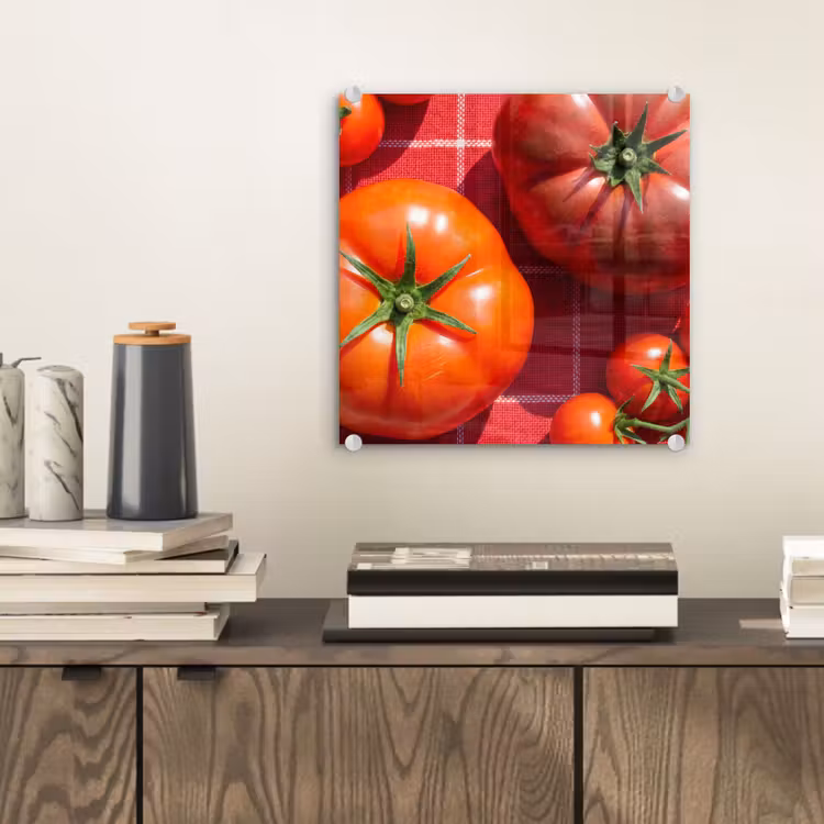 Glass Print - Tomato - Red - Food - Tomaat - Rood - Eten plexiglas 5mm klein