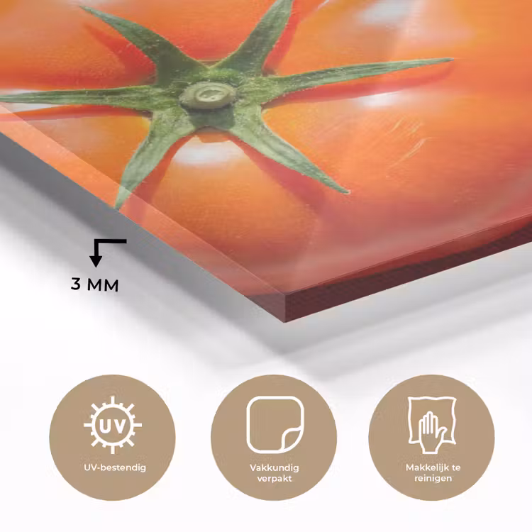 Glass Print - Tomato - Red - Food - Tomaat - Rood - Eten plexiglas 5mm klein
