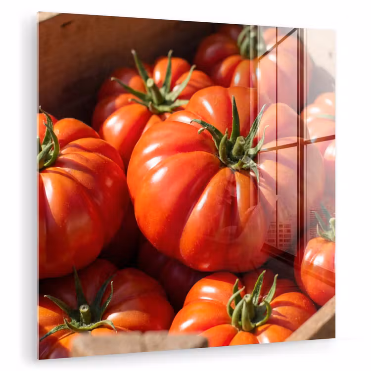 Glass Print - Tomato - Wooden - Crate - Tomaat - Houten - Kist plexiglas 5mm klein