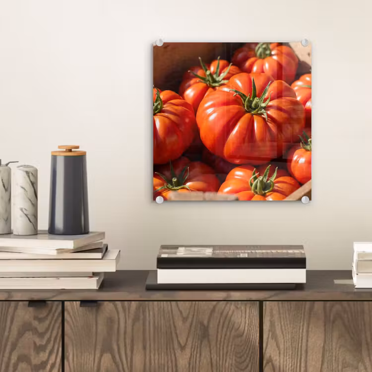 Glass Print - Tomato - Wooden - Crate - Tomaat - Houten - Kist plexiglas 5mm klein
