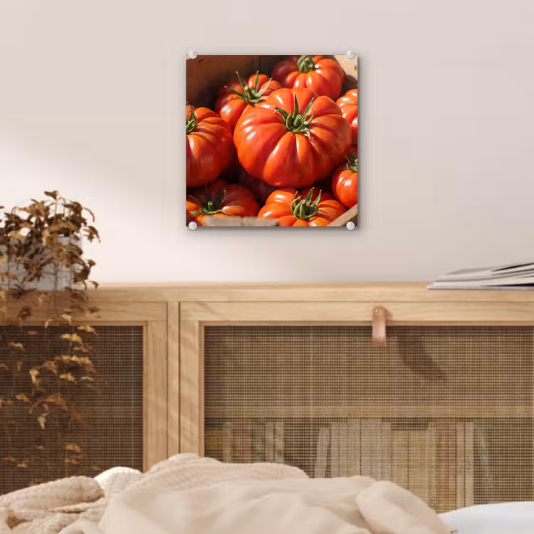 Glass Print - Tomato - Wooden - Crate - Tomaat - Houten - Kist plexiglas 5mm klein