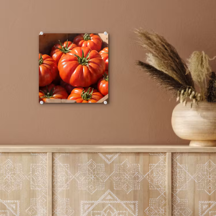 Glass Print - Tomato - Wooden - Crate - Tomaat - Houten - Kist plexiglas 5mm klein