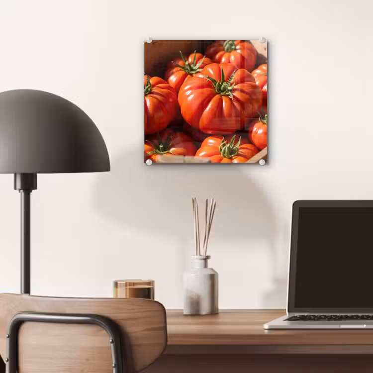 Glass Print - Tomato - Wooden - Crate - Tomaat - Houten - Kist plexiglas 5mm klein