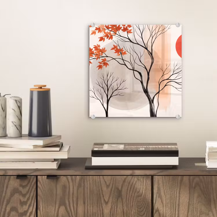 Glass Print - Tree - Red - Abstract - Boom - Rood - Abstract plexiglas 5mm klein