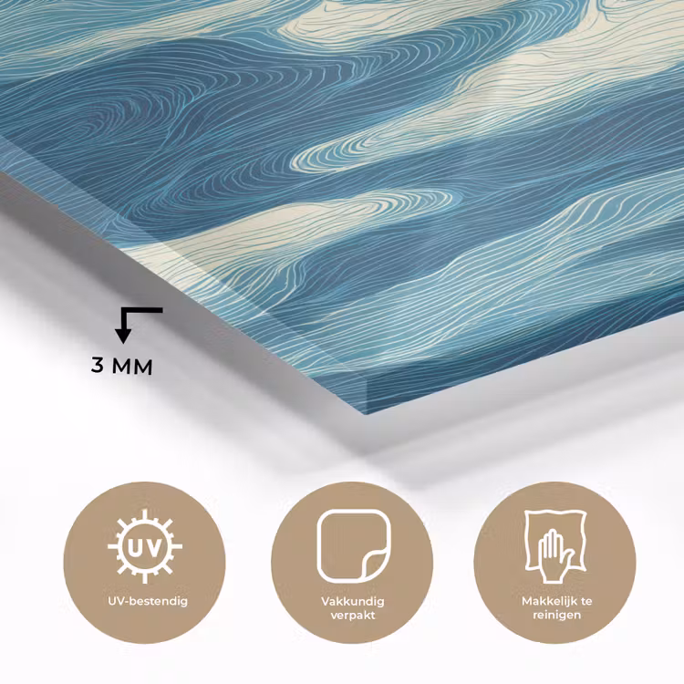 Golven - Abstract - Patroon - Blauw - Wit plexiglas 5mm klein 11 -sfeer2