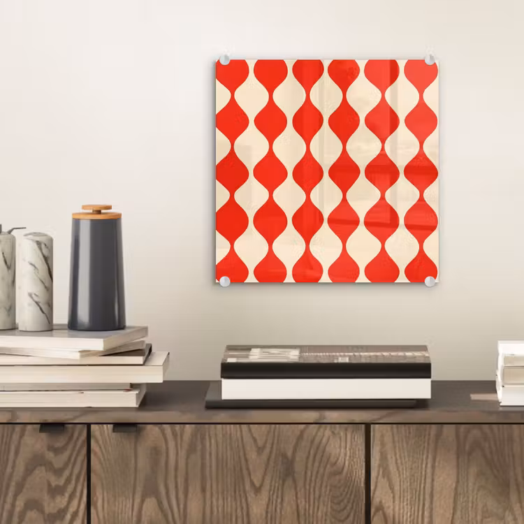 Golvend patroon - Retro - Rood - Beige plexiglas 5mm klein 11 -sfeer1