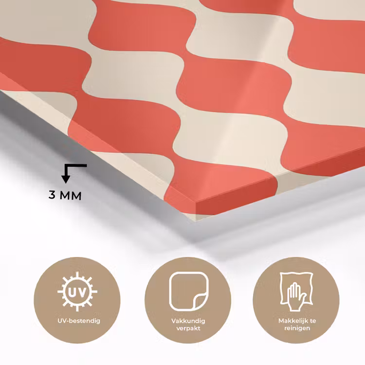 Golvend patroon - Retro - Rood - Beige plexiglas 5mm klein 11 -sfeer2