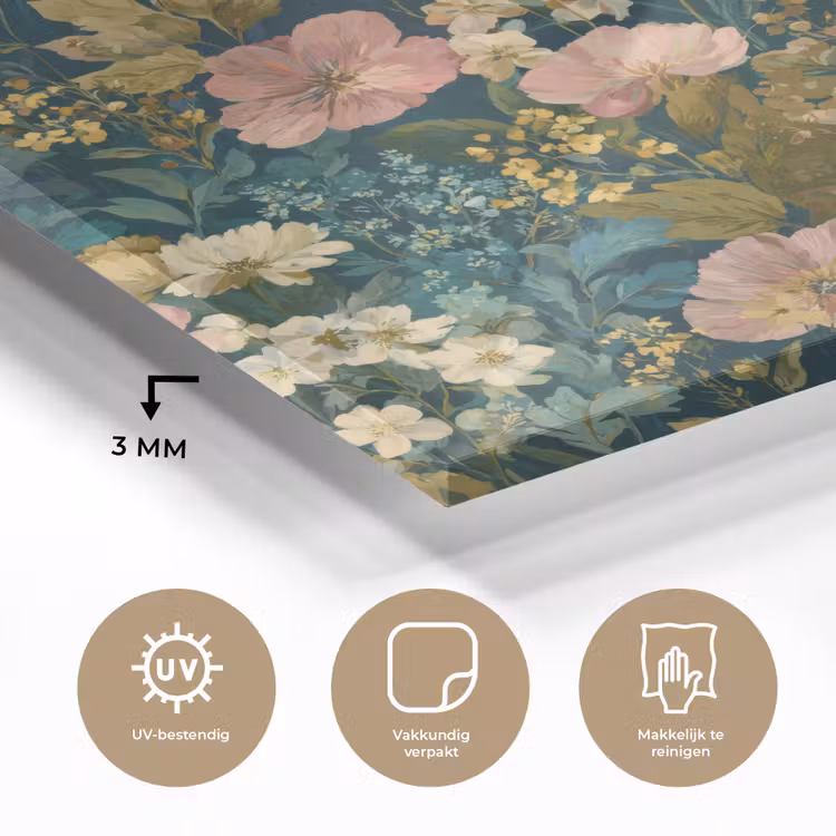 Wilde bloemen - Botanisch - Patroon - Roze - Romantisch plexiglas 5mm klein 11 -sfeer2