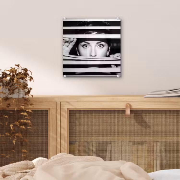 Vrouw - Jaloezieën - Portret - Zwart-wit plexiglas 5mm klein -sfeer4