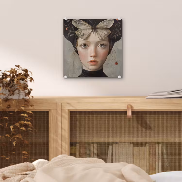 Woman - Butterfly - Art - Classic - Muted plexiglas 5mm klein -sfeer4