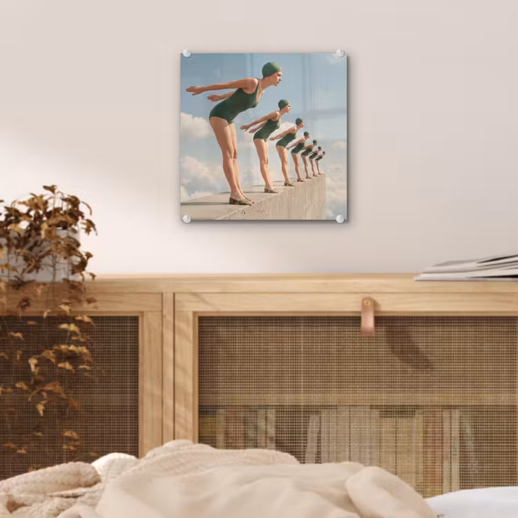 Glass Print - Women - Diving Pose - Clouds - Vrouwen - Duikhouding - Wolken plexiglas 5mm klein
