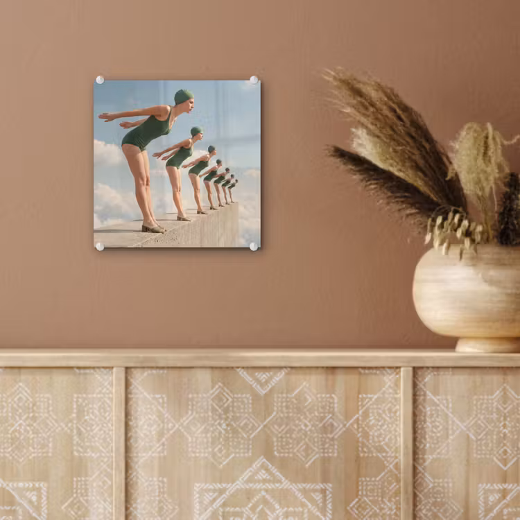 Glass Print - Women - Diving Pose - Clouds - Vrouwen - Duikhouding - Wolken plexiglas 5mm klein