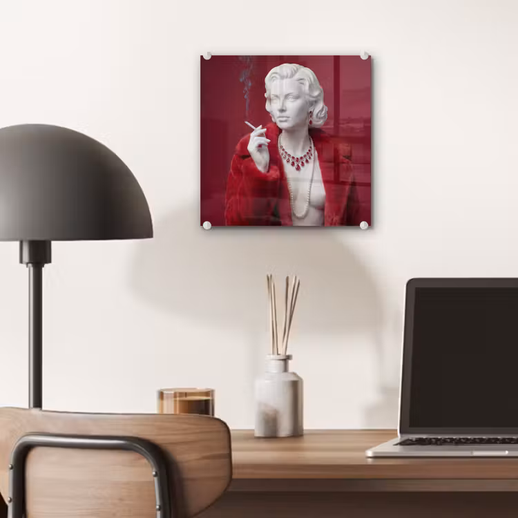 Vrouw - Bontjas - Mode - Klassiek - Rood plexiglas 5mm klein -sfeer6