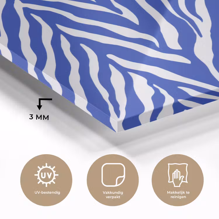 Zebra - Patroon - Kobalt - Blauw plexiglas 5mm klein 11 -sfeer2