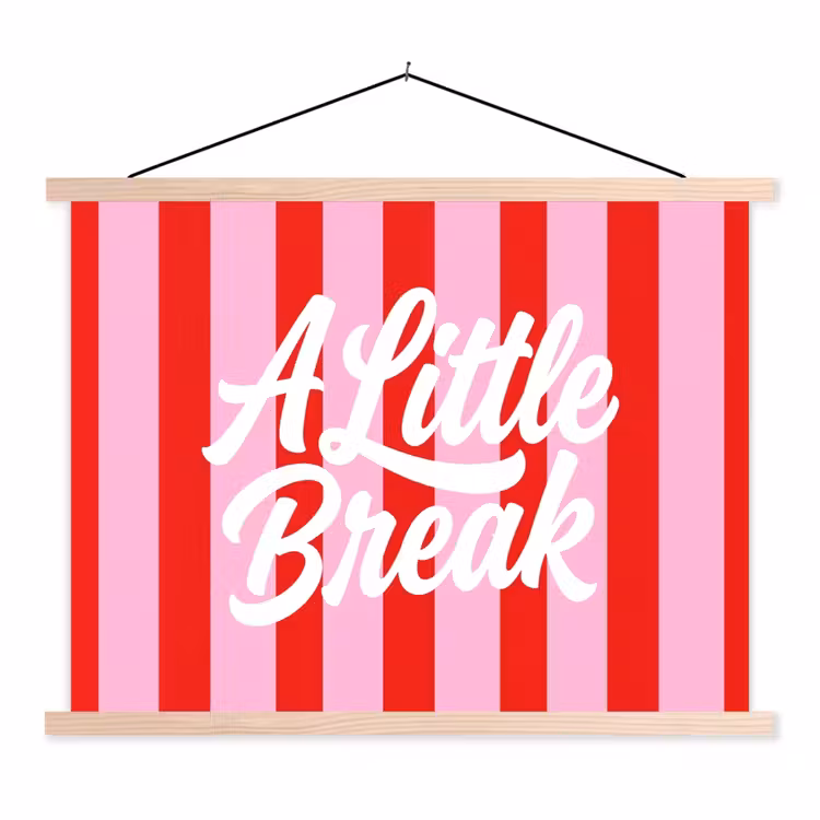 A Little Break - Strepen - Rood - Roze textielposter latten blank klein -3d