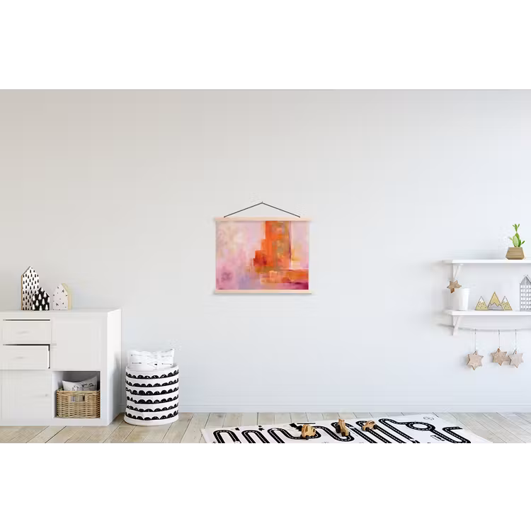 Abstract - Borstelstreken - Kunst - Paars - Goud textielposter latten blank klein -kinderkamer