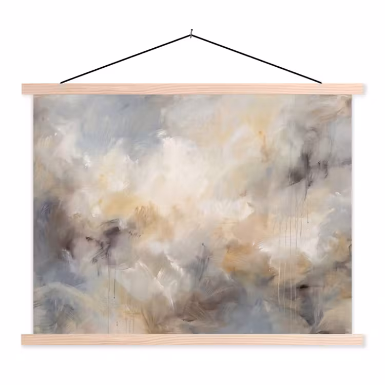 Abstract - Wolken - Sfeervol - Beige - Grijs textielposter latten blank klein -3d