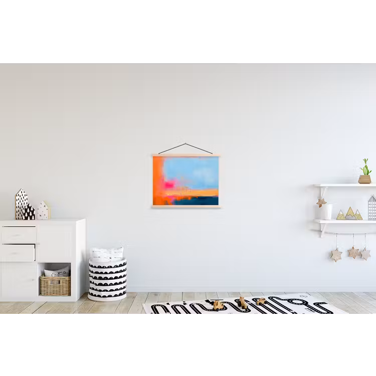 Abstract - Kleurvlakken - Modern - Oranje - Blauw textielposter latten blank klein -kinderkamer