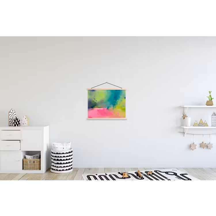Abstract - Kleuren - Modern - Groen - Roze textielposter latten blank klein -kinderkamer