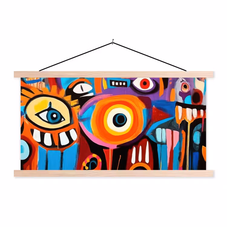 Abstract - Gezicht - Kleurrijk textielposter latten blank klein -3d