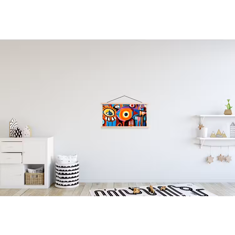 Abstract - Gezicht - Kleurrijk textielposter latten blank klein -kinderkamer