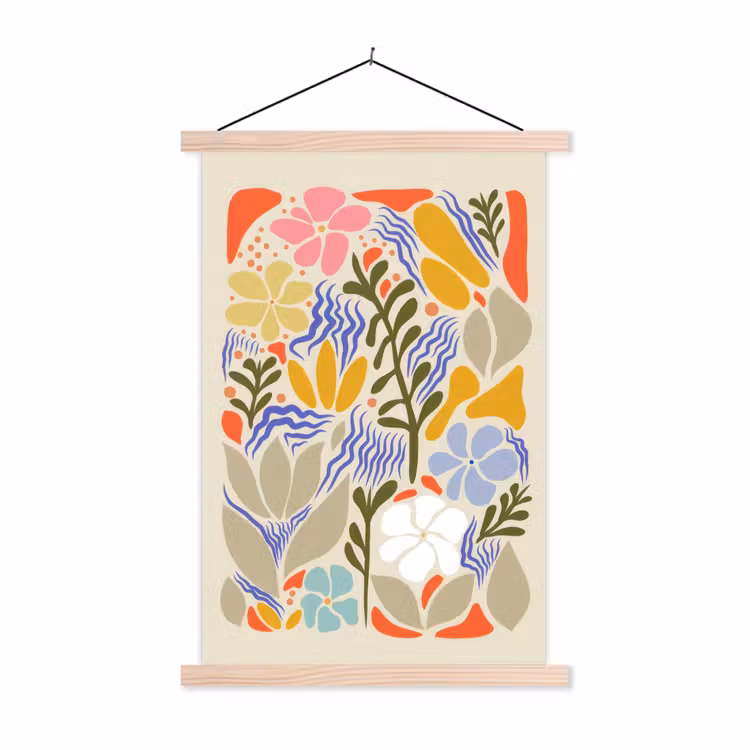 Abstract - Bloemen - Bladeren textielposter latten blank klein -3d