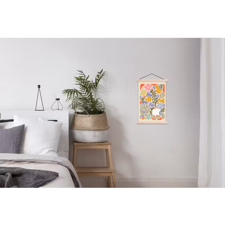 Abstract - Bloemen - Bladeren textielposter latten blank klein -woonkamer