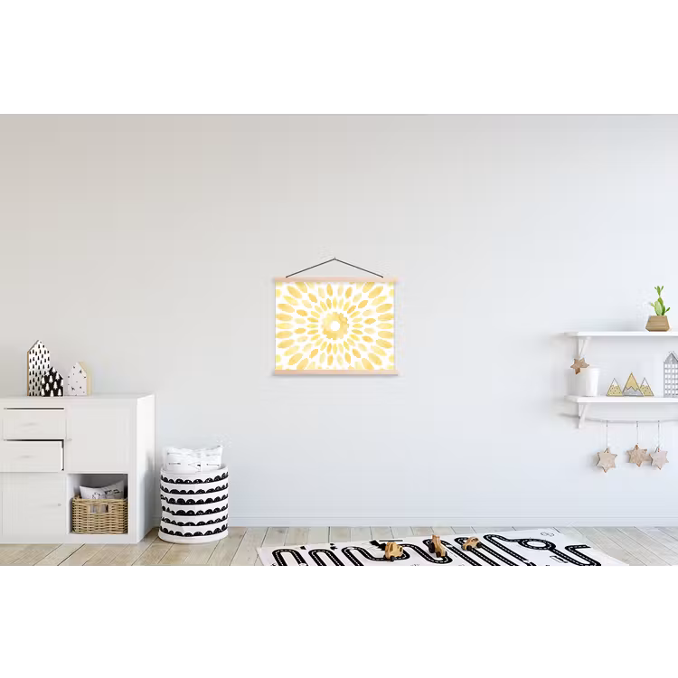 Abstract - Geometrisch - Stralend - Geel textielposter latten blank klein -kinderkamer