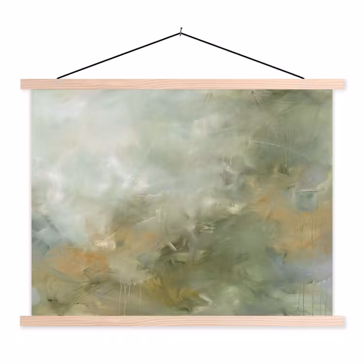 Abstract - Groen - Beige - Modern - Kunst textielposter latten blank klein -3d