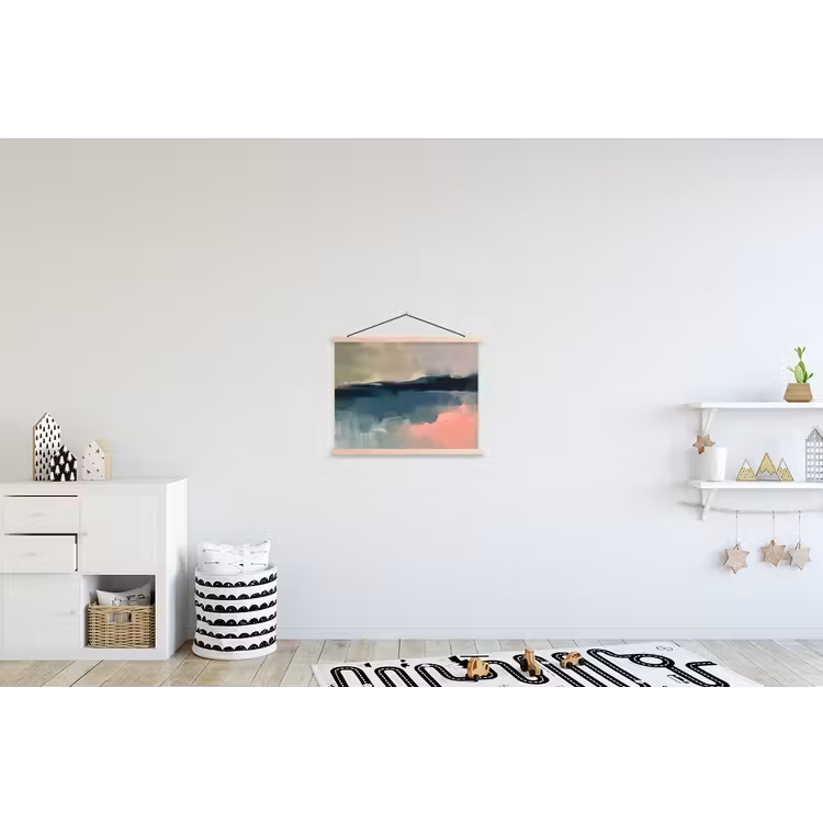 Abstract - Landschap - Kunst - Modern - Groen - Blauw textielposter latten blank klein -kinderkamer