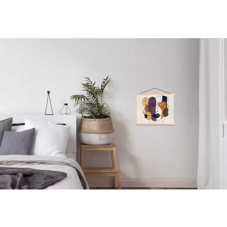 Abstract - Overlappende gezichten - Paars - Donkergroen textielposter latten blank klein -woonkamer