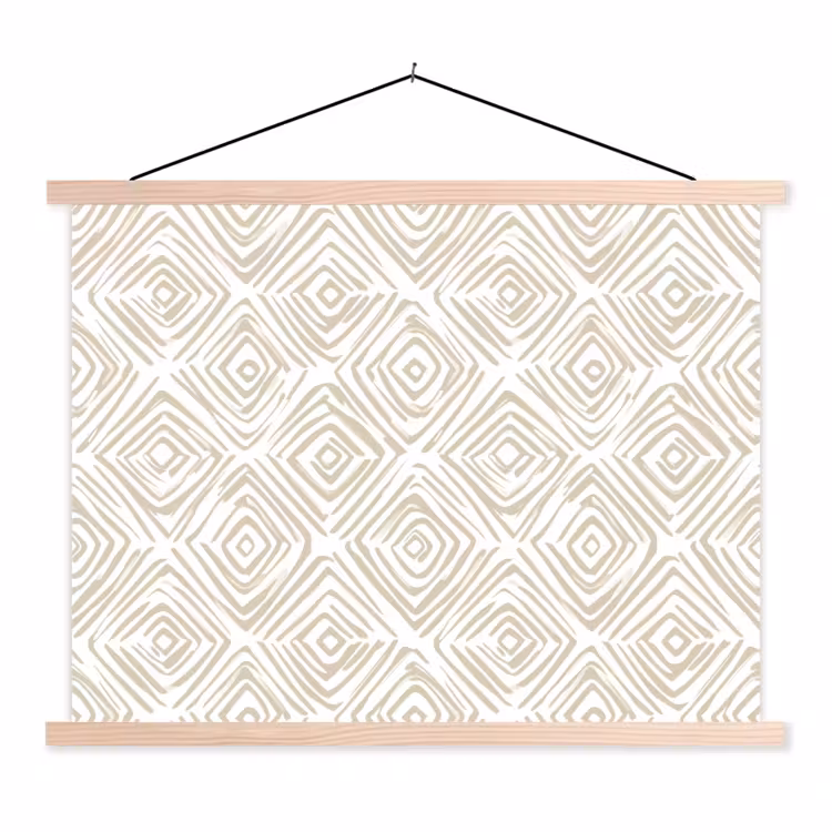 Abstract - Ruit - Beige textielposter latten blank klein 122 -3d