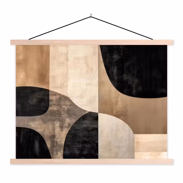Abstract - Vlakken - Zwart - Rond textielposter latten blank klein -3d