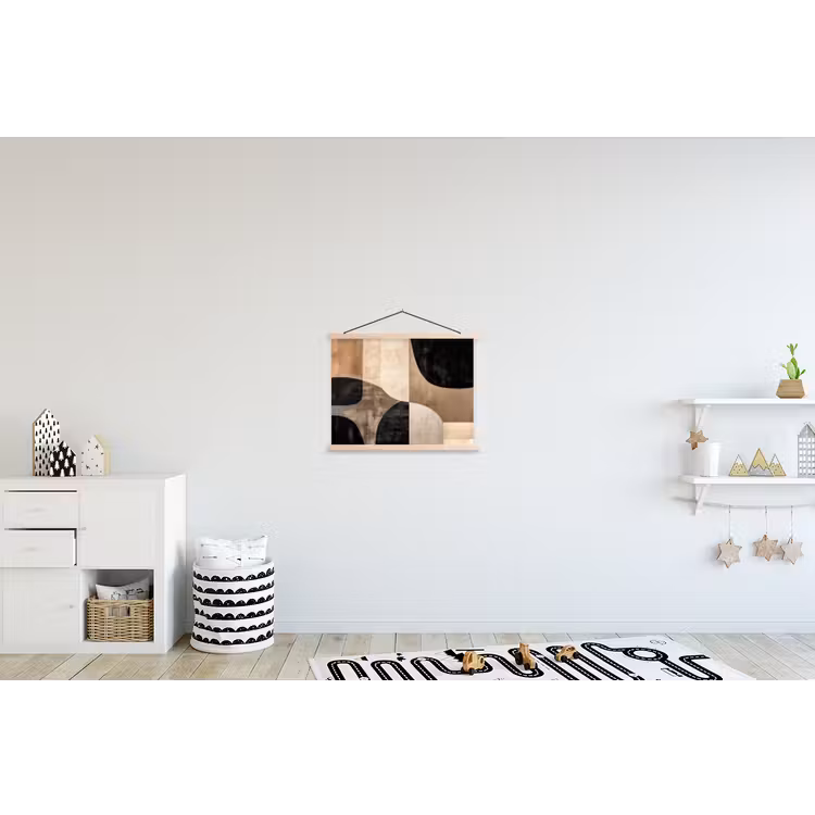 Abstract - Vlakken - Zwart - Rond textielposter latten blank klein -kinderkamer