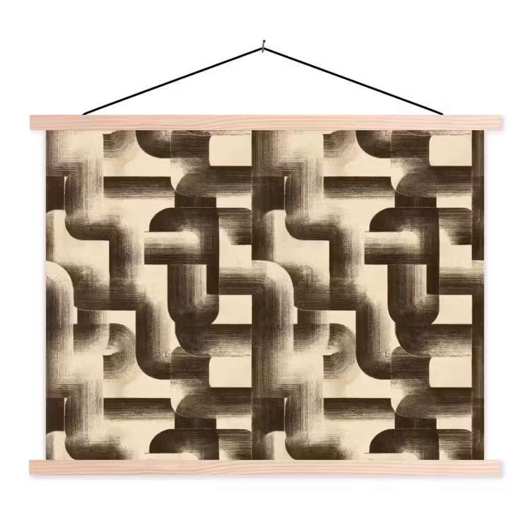 Abstract - Retro - Zwart textielposter latten blank klein 122 -3d