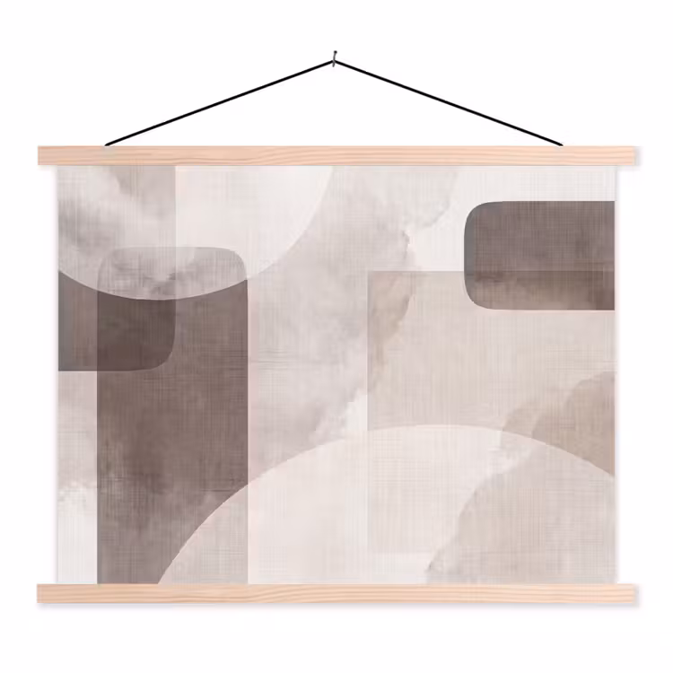 Hanging Poster - Abstract Shapes - Beige - Abstracte vormen - Beige textielposter latten blank klein