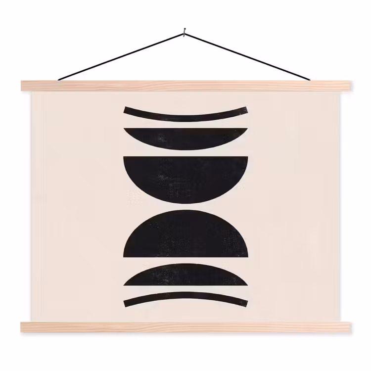 Hanging Poster - Abstract - Shapes - Black - Abstract - Vormen - Zwart textielposter latten blank klein