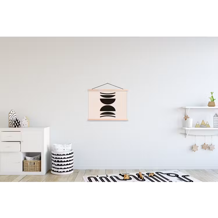 Hanging Poster - Abstract - Shapes - Black - Abstract - Vormen - Zwart textielposter latten blank klein
