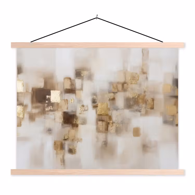 Abstracte vierkanten - Aardetonen - Mistig textielposter latten blank klein -3d