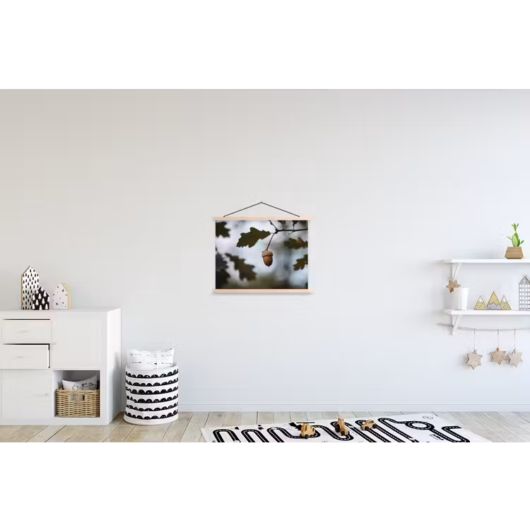 Eikel - Eikenblad - Bos - Herfst - Natuur textielposter latten blank klein -kinderkamer