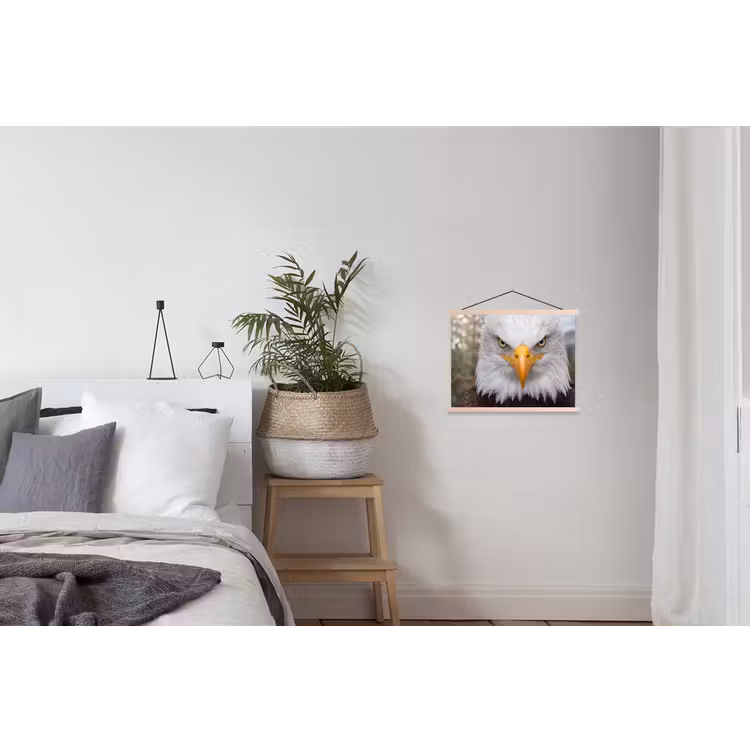 Amerikaans - Zeearend - Portret - Geel textielposter latten blank klein -woonkamer