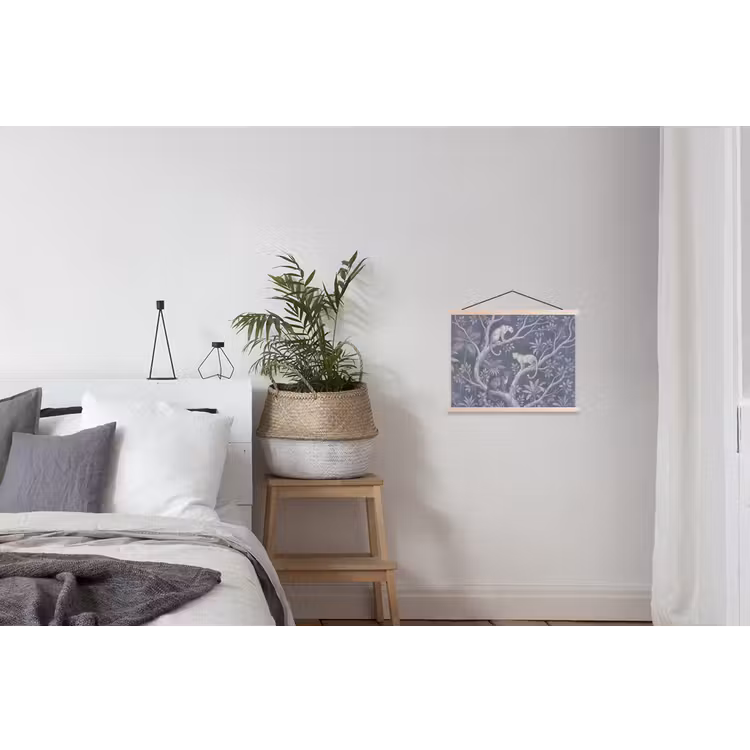 Dieren - Jungle - Illustratie - Bomen - Blauw textielposter latten blank klein -woonkamer