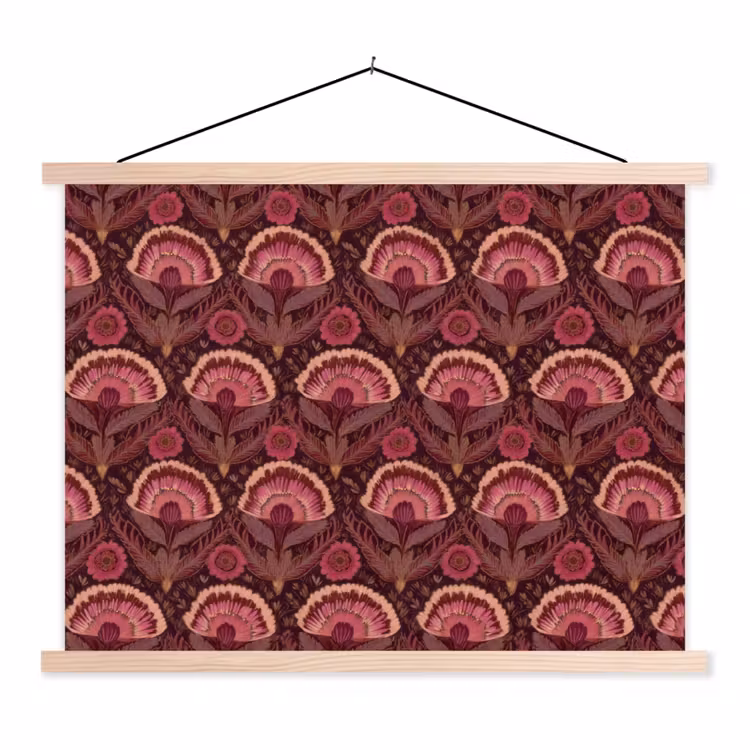 Antiek - Bloemen - Kleurrijk textielposter latten blank klein 122 -3d