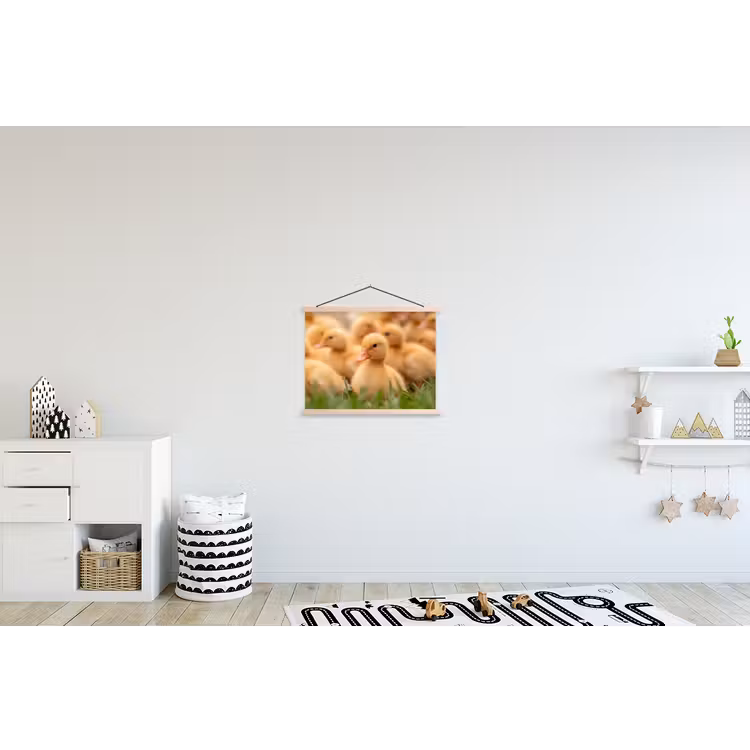 Pijltje - Eend - Natuur - Geel textielposter latten blank klein -kinderkamer