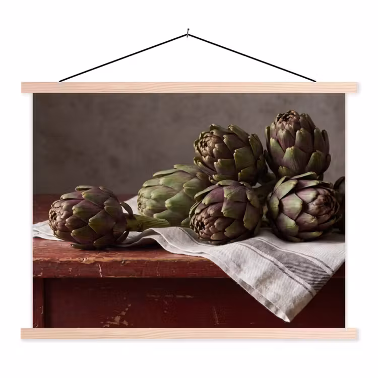 Hanging Poster - Artichoke - Food - Rustic - Artisjok - Eten - Rustiek textielposter latten blank klein