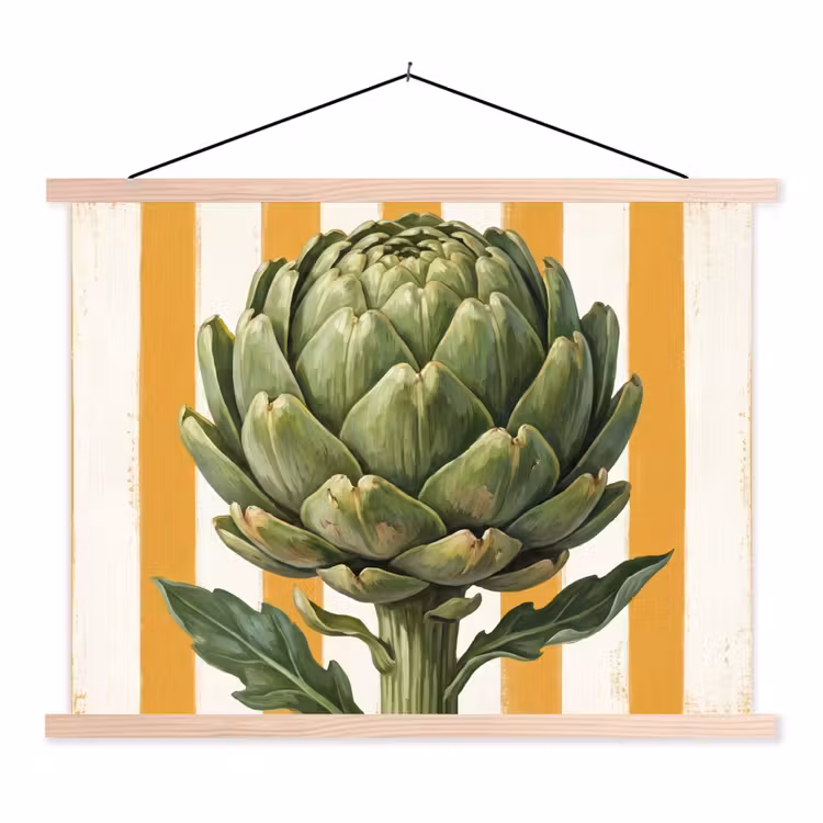 Hanging Poster - Artichoke - Modern - Vegetable - Artisjok - Modern - Groente textielposter latten blank klein