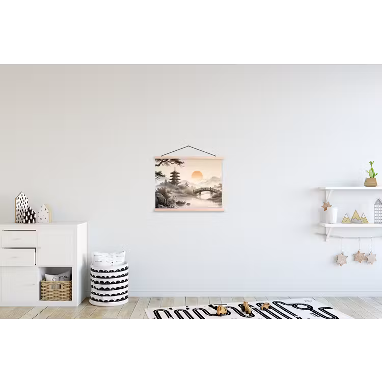 Azië - Landschap - Kleurrijk textielposter latten blank klein -kinderkamer