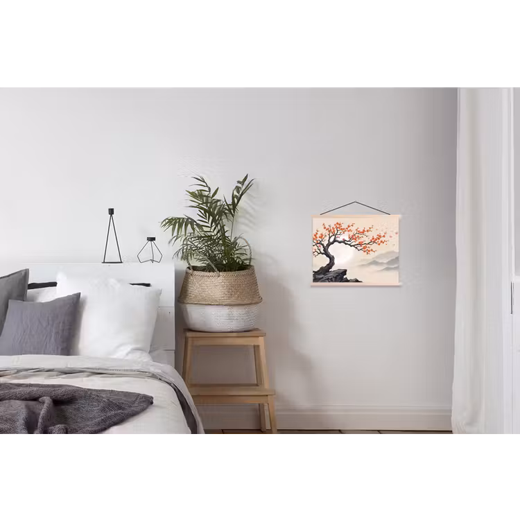 Aziatisch - Bloesem - Rood textielposter latten blank klein -woonkamer