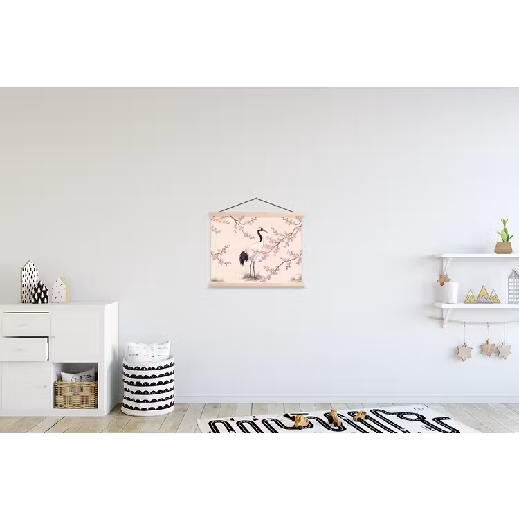 Aziatisch - Kraanvogel - Beige textielposter latten blank klein -kinderkamer